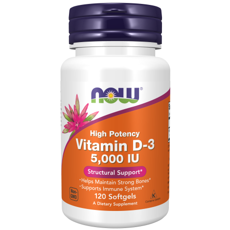 NOW, Vitamina D3, 5000 IU, 120 Cápsulas blandas