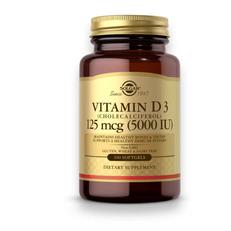 SOLGAR, Vitamina D3 (Colecalciferol) 125 mcg (5000 UI), 100 Cápsulas