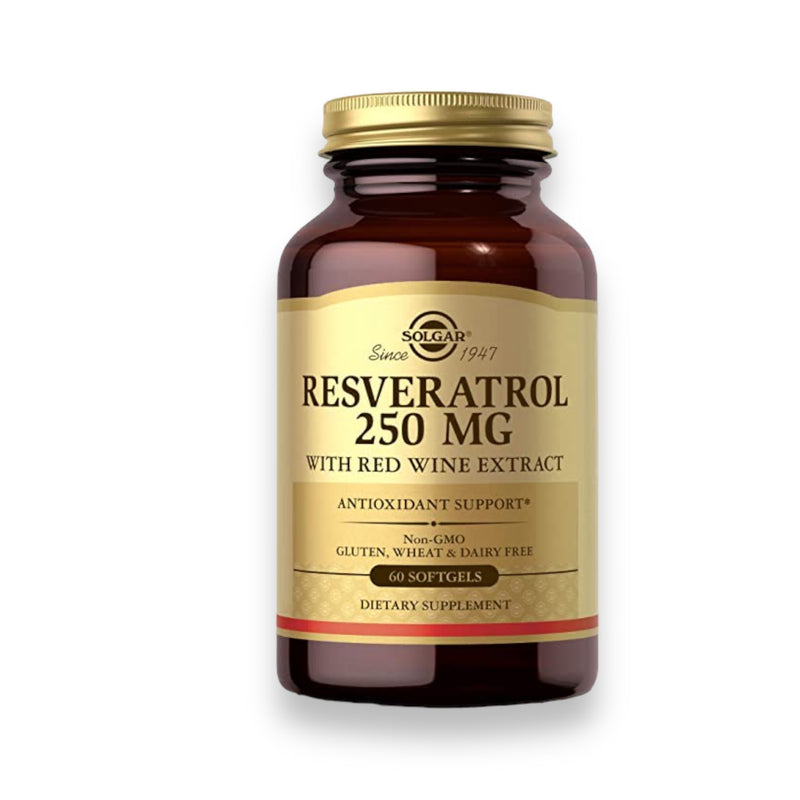 SOLGAR, Resveratrol con extracto de Vino Tinto, 250 mg, 60 Cápsulas blandas