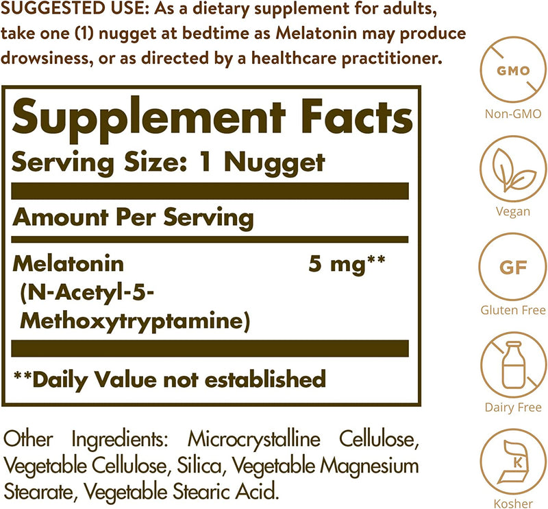 SOLGAR, Melatonina, 5 mg, 120 capsulas