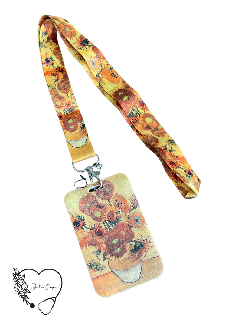 Porta Gafete Los Girasoles 🌻 Van Gogh |  | Lanyard de Tela + Porta Gafete o Credencial de Plástico